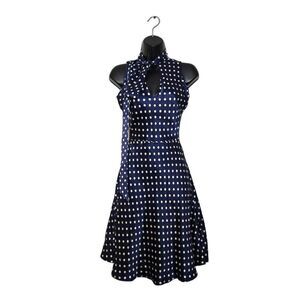 Huminska Tie V-Neck Polka Dot Sleeveless Dress Pinup Size 0
